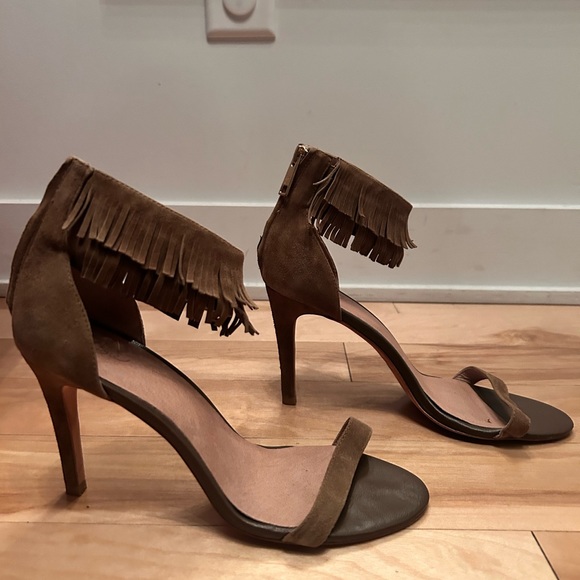 Joie Alex fringe leather heeled sandals 38 1/2 - Picture 3 of 9